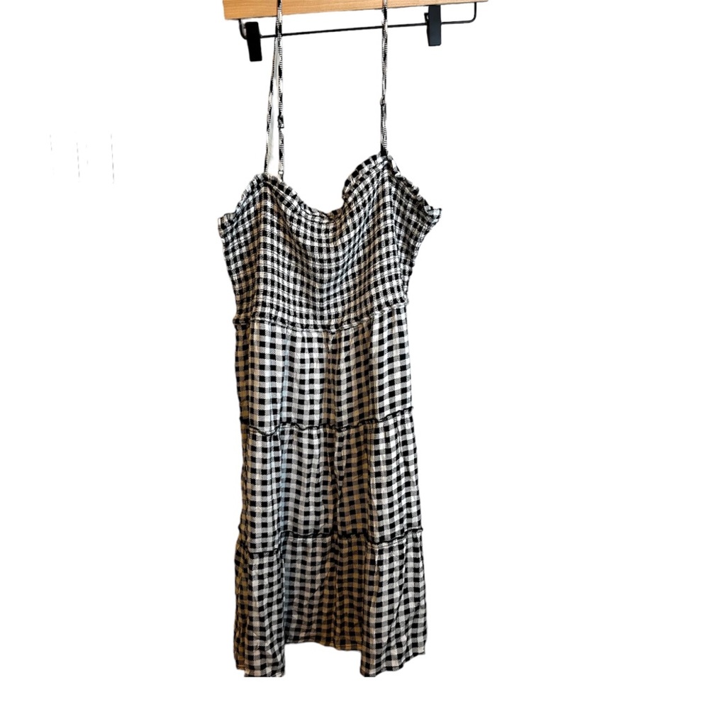 Hippie Rose Black White Gingham Tiered Spaghetti Strap Smocked shirt - Picture 3 of 6